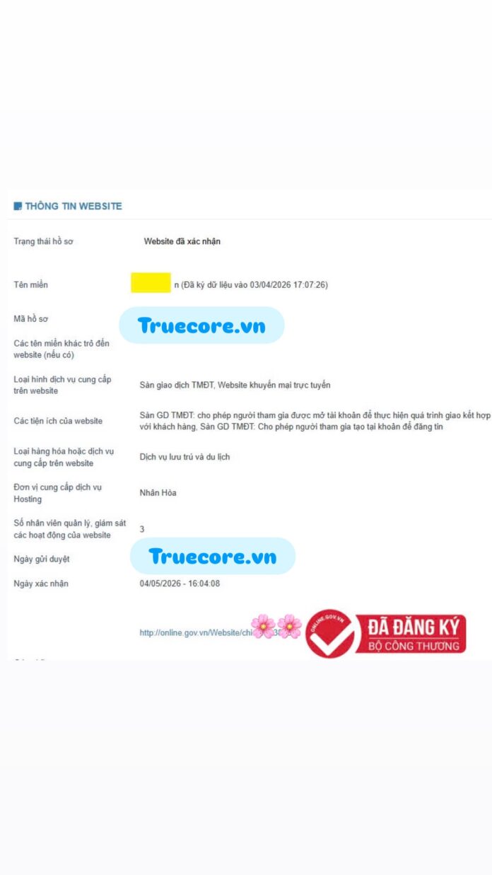 Tại sao website có chữ Đã đăng ký với Bộ Công Thương - Truecore